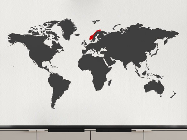 نقشه جهان برگردان دیوار با نروژ (فقط در صورت درخواست به عنوان محصول سفارشی موجود است)
