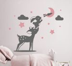 برچسب دیواری زیبا با خرگوش و آهو بامزه همراه با ماه وستاره در کمترین زمان اتاق کودک یا کودک