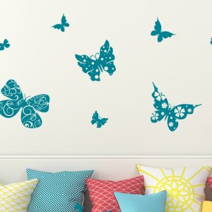 استیکر دیوار پروانه تزئین شده