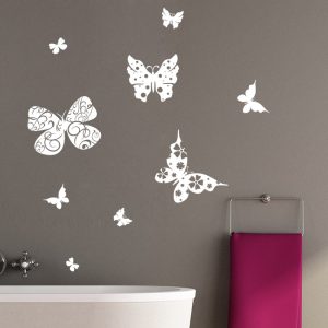 استیکر دیوار پروانه تزئین شده