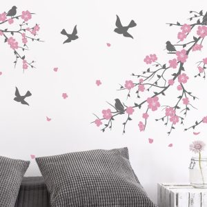 شاخه استیکر دیواری استیکر شاخه دیواری با شکوفه های گیلاس