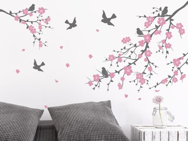 شاخه استیکر دیواری استیکر شاخه دیواری با شکوفه های گیلاس