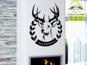 برچسب دیواری آهو با تاج گل