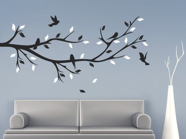 برچسب دیواری شاخه همراه با قفس و پرنده های آزاد