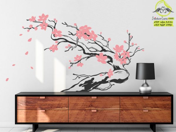 برچسب دیواری شاخه ژاپنی با گل