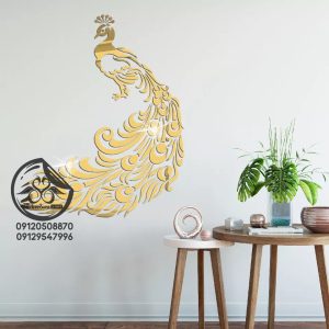 آینه دکوراتیو دیواری طاووس رنگ طلایی ابعاد بزرگ