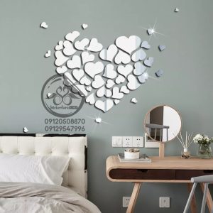 آینه فانتزی قلب های زیبا نصب شده در اتاق خواب رنگ سیلور