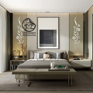 آینه دیواری دکوراتیو گل صحرا دو عدد سیلور در پذیرایی