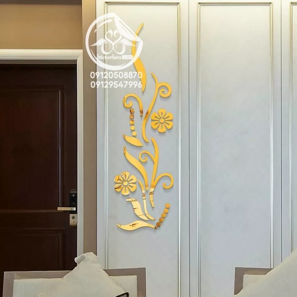 آینه فانتزی و دکوری گل صحرا رنگ طلایی براق با سایز بزرگ در پذیرایی