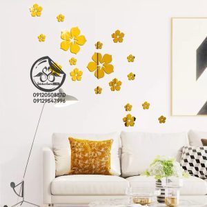 خرید استیکر آینه ای شکوفه وحشی رنگ طلایی در اتاق پذیرایی