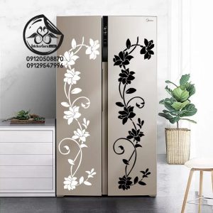 استیکر دیواری مناسب یخچال گل پیچک در دو رنگ سیاه و سفید نصب روی یخچال