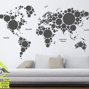 استیکر روی دیوار نقشه جهان دایره برچسب دیواری ساخته شده از دایره قاره و کشورها