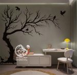 استیکر دیواری اتاق پرواز پرندها روی شاخه در سایز بزرگ در رنگ مشکی و سفید
