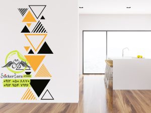 برچسب دیواری مثلث ها همچنین یک ترکیب عالی برای آشپزخانه: به رنگ زرد با مشکی