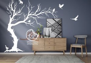 برچسب دیواری اتاق پرواز پرندها روی شاخه در سایز بزرگ در رنگ مشکی و سفید