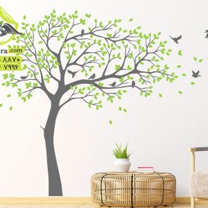 برچسب دیواری طرح درخت بزرگ با دسته ای از پرندگان برای نصب روی دیوار