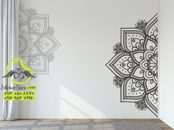 استیکر روی دیوار طرح ماندالا ساده در رنگ ها و اندازه های مختلف ترکیب شده است