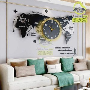 ساعت دیواری طرح نقشه جهان بزرگ برجسته
