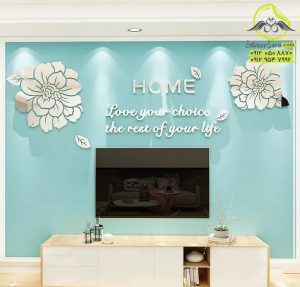 استیکر دیواری آینه ای سه بعدی گل زندگی زیبا روی دیوار تلویزیون