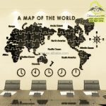 طرح نقشه جهان بزرگ 3 بعدی آینه ای تزئینی برای دفتر یا اتاق نشیمن
