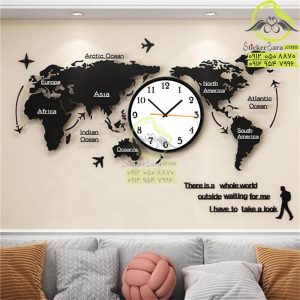 ساعت دیواری نقشه جهان بزرگ 