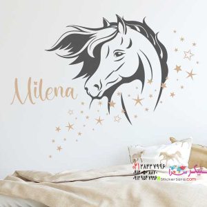 عکس برچسب دیواری سر اسب با ستاره و نام