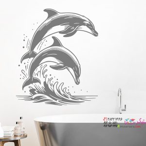 عکس برچسب دیواری دلفین‌های در حال پریدن در دریا