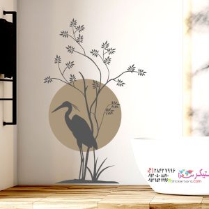 عکس برچسب دیواری فلامینگو در طلوع آفتاب