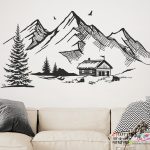برچسب دیواری منظره کوهستانی با کلبه آلپی