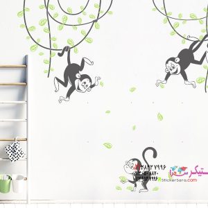 برچسب دیواری میمون‌های بامزه