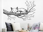 برچسب دیواری گربه خوابیده روی شاخه