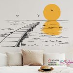 عکس استیکر برچسب دیواری اسکله در غروب آفتاب