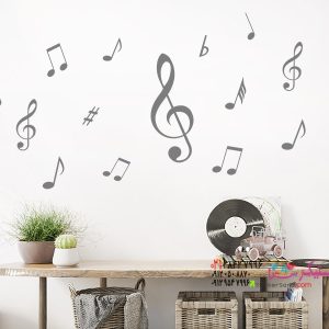 عکس مجموعه موسیقی برچسب دیواری به همراه نت‌ها