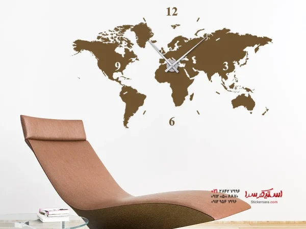 برچسب دیواری ساعت دیواری نقشه جهان - Image 4
