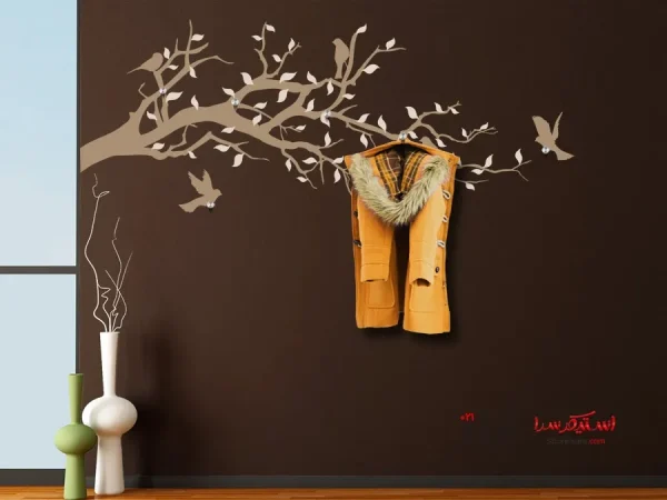 برچسب دیواری کمد لباس شاخه رنگارنگ با طرح پرندگان - Image 4