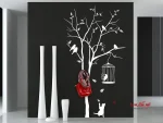 برچسب دیواری کمد لباس با طرح درخت و پرنده - تصویر 2