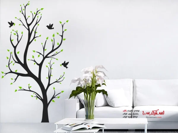 برچسب دیواری درخت با طرح پرندگان - Image 3