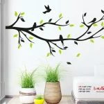 عکس به شاخه است و برگ‌ها و پرندگان برچسب دیواری شاخه تزئینی رنگارنگ