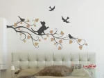 برچسب دیواری شاخه دو رنگ با طرح گربه ناز - Image 2