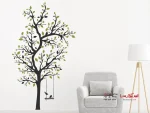برچسب دیواری درخت شاخه‌دار با تاب و پرندگان - Image 2
