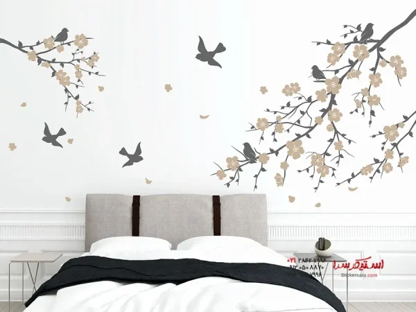 برچسب دیواری شاخه‌های سرسبز با گل - Image 3