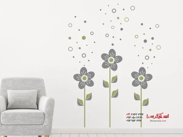 برچسب دیواری طرح گل حباب صابون - Image 3