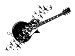 برچسب دیواری گیتار قدیمی با طرح پرندگان - Image 2