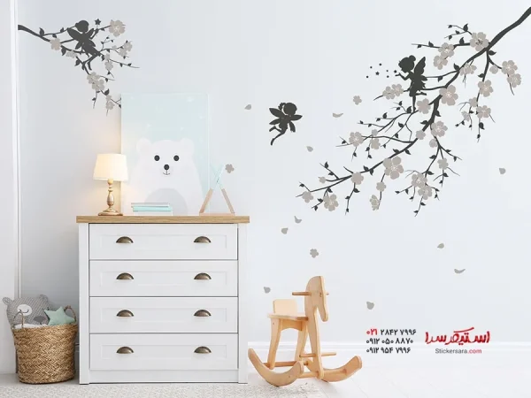 برچسب دیواری: شاخه‌های گل با پری‌ها - Image 2