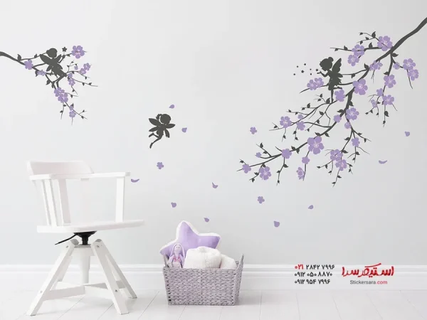 برچسب دیواری: شاخه‌های گل با پری‌ها - Image 4