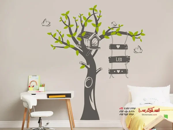 برچسب دیواری درخت با لانه پرنده - Image 4