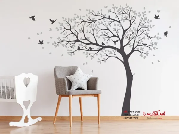 برچسب دیواری: درخت بهاری با  دسته پرندگان - Image 2