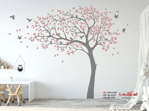 برچسب دیواری: درخت بهاری با  دسته پرندگان - Image 4