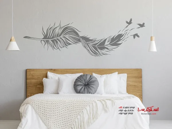 برچسب دیواری: پر منحنی با طرح پرندگان - Image 3