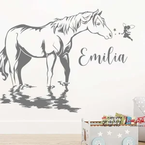 استیکر دیواری اسب با طرح پری و اسم دلخواه